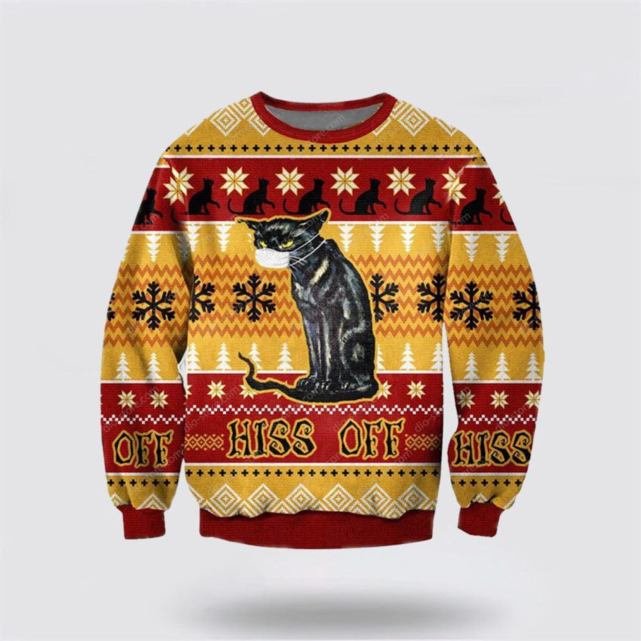 FUNSTUFFPRINT Hiss Off Cat 3D All Over Print Ugly Christmas Sweater – Cat Lover Christmas Sweater Ugly  Sweater