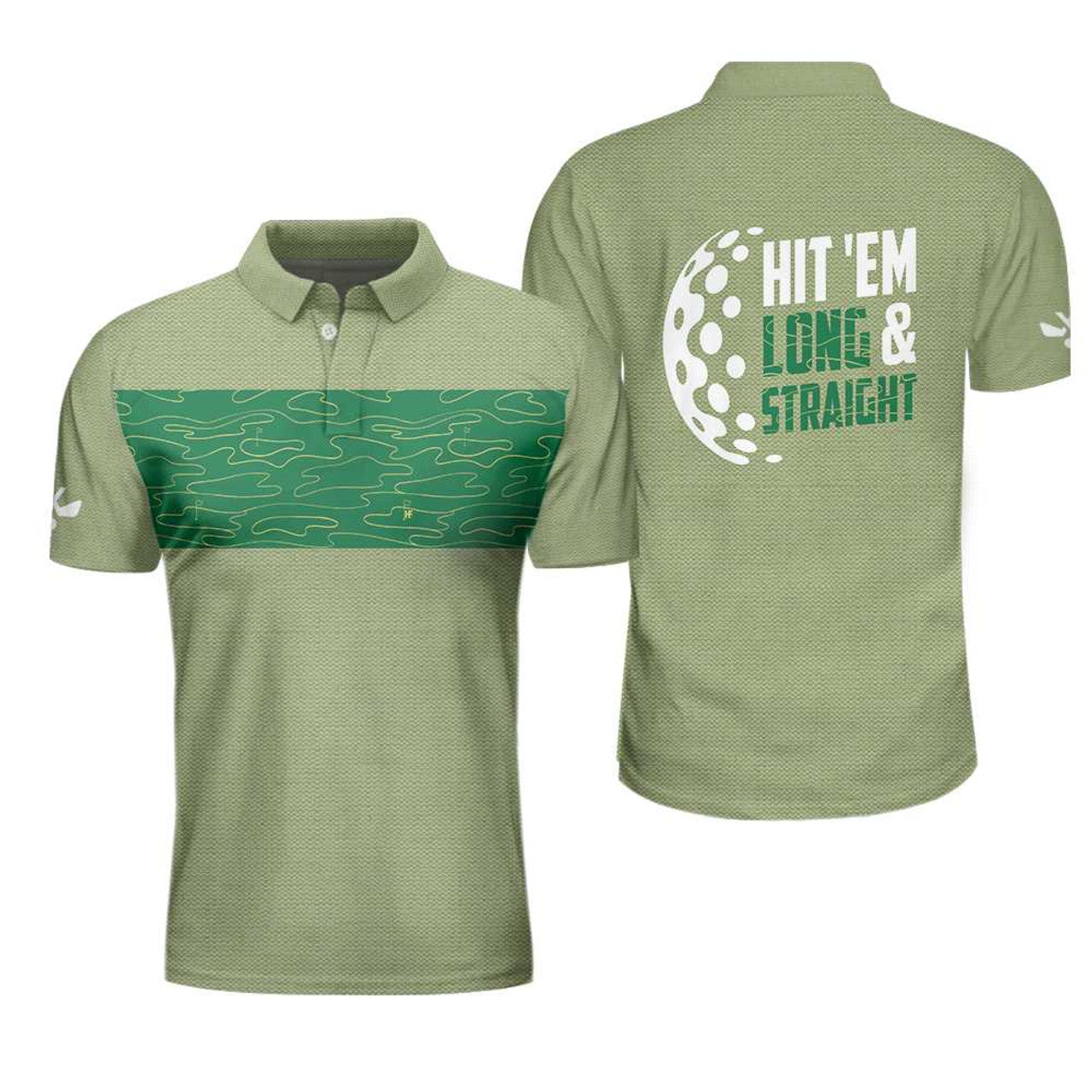 Hit 'Em Long & Straight Golf Course Pattern Polo Shirt, Elegant Golf Shirt For Men, Cool Gift For Golfers