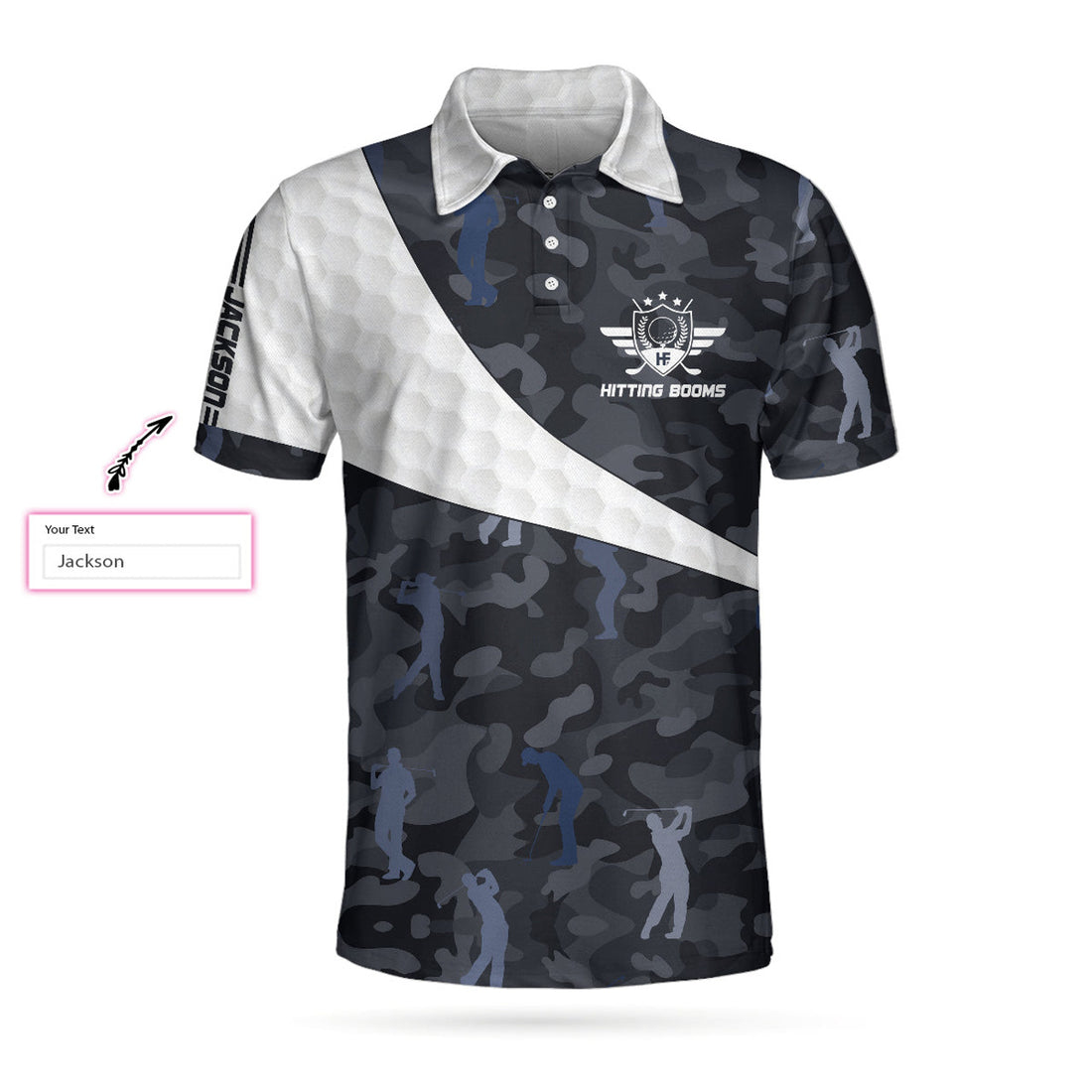 Custom Personalized Golf Ball And Camo Pattern Men Polo Shirt, Hitting Booms Camo Pattern Custom Polo Shirt, Best Golf Shirt For Men