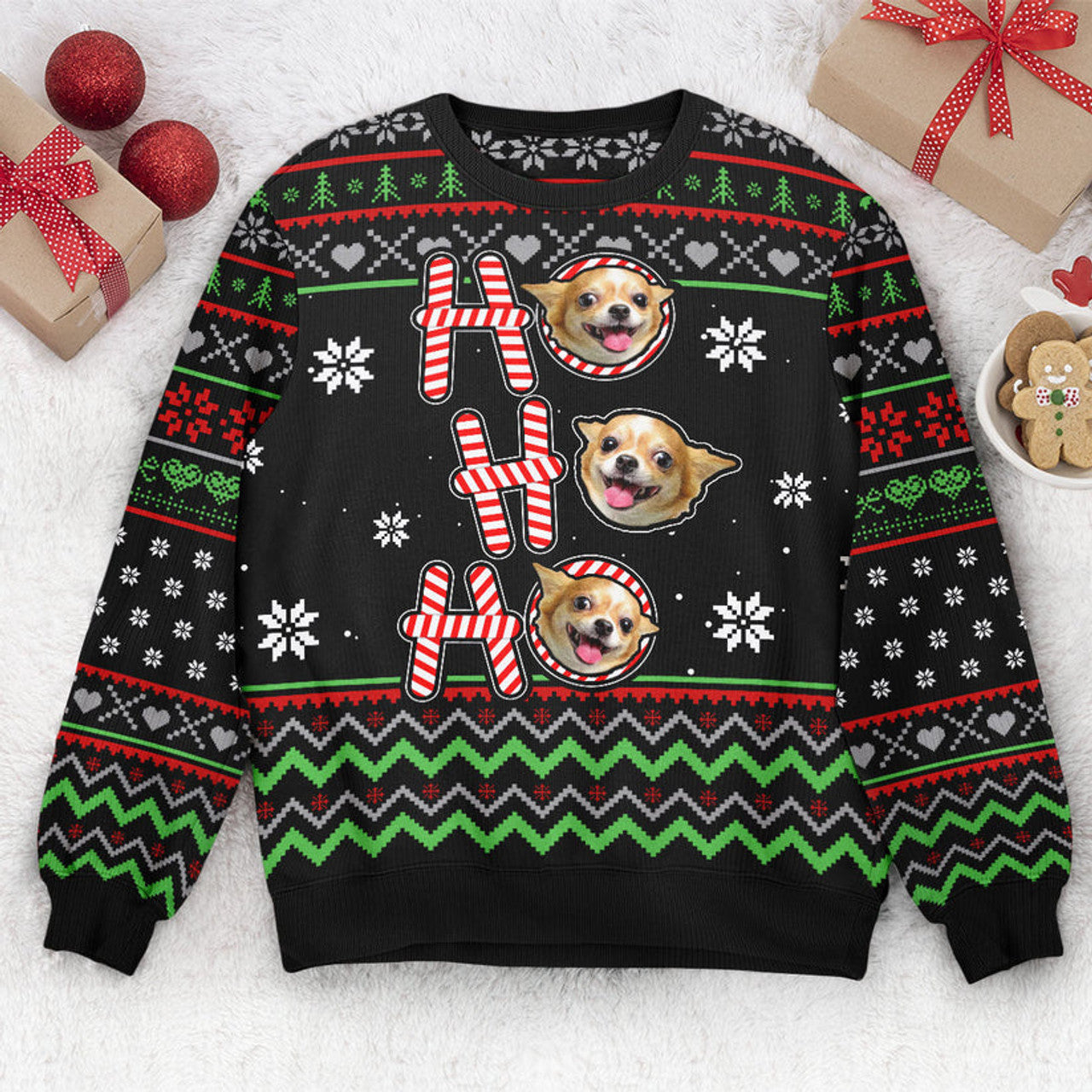 FUNSTUFFPRINT Custom Ho Ho Ho Ugly Sweater