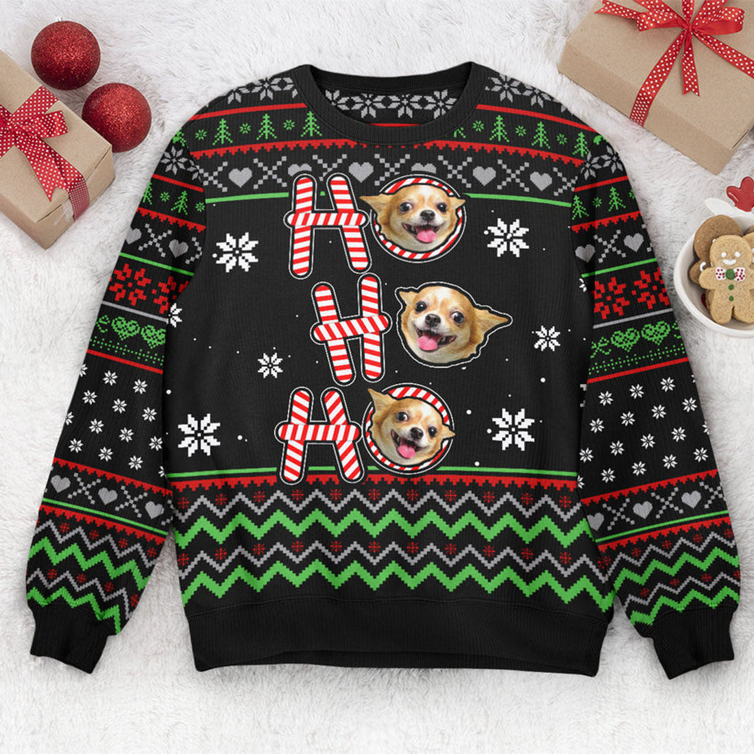 FUNSTUFFPRINT Custom Ho Ho Ho Ugly Sweater