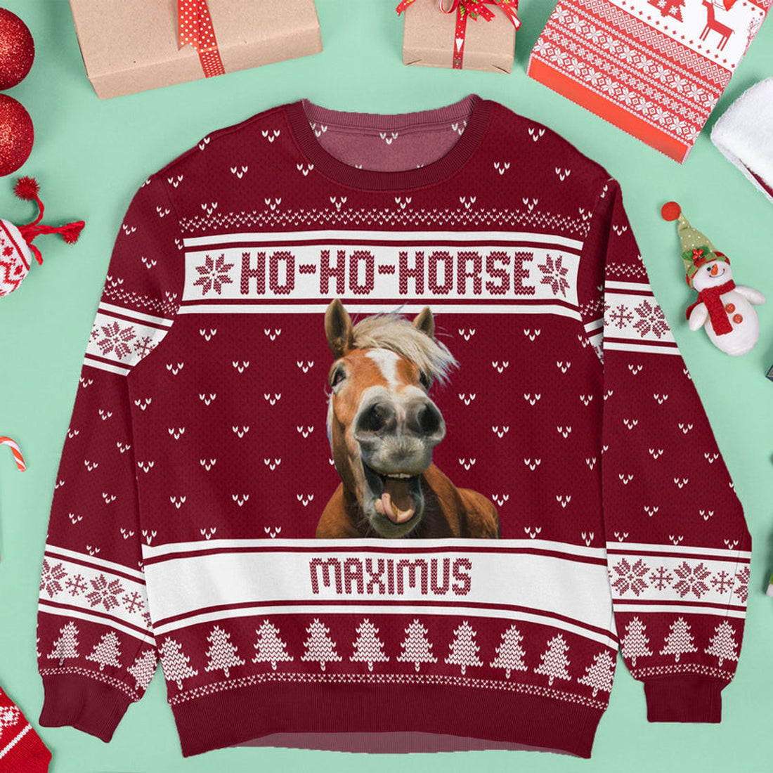 FUNSTUFFPRINT Custom Ho-Ho-Horse Ugly Sweater
