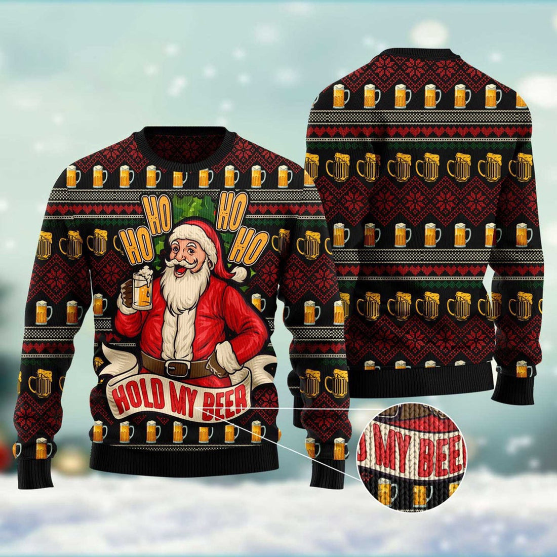 FUNSTUFFPRINT Ho Ho Hold My Beer Ugly Christmas Sweater, Christmas Sweater, Ugly Sweater, Funny Xmas Sweaters Ugly Sweater
