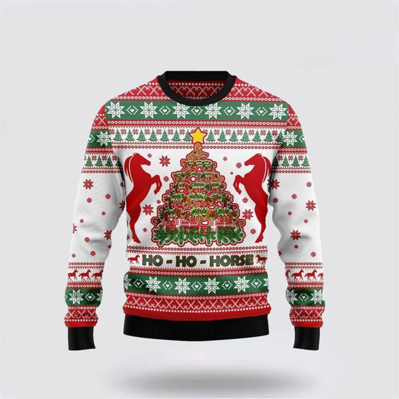 FUNSTUFFPRINT Ho Ho Horse Christmas Tree Ugly Christmas Sweater, Farm Sweater, Christmas Gift, Best Winter Outfit Christmas Ugly Sweater