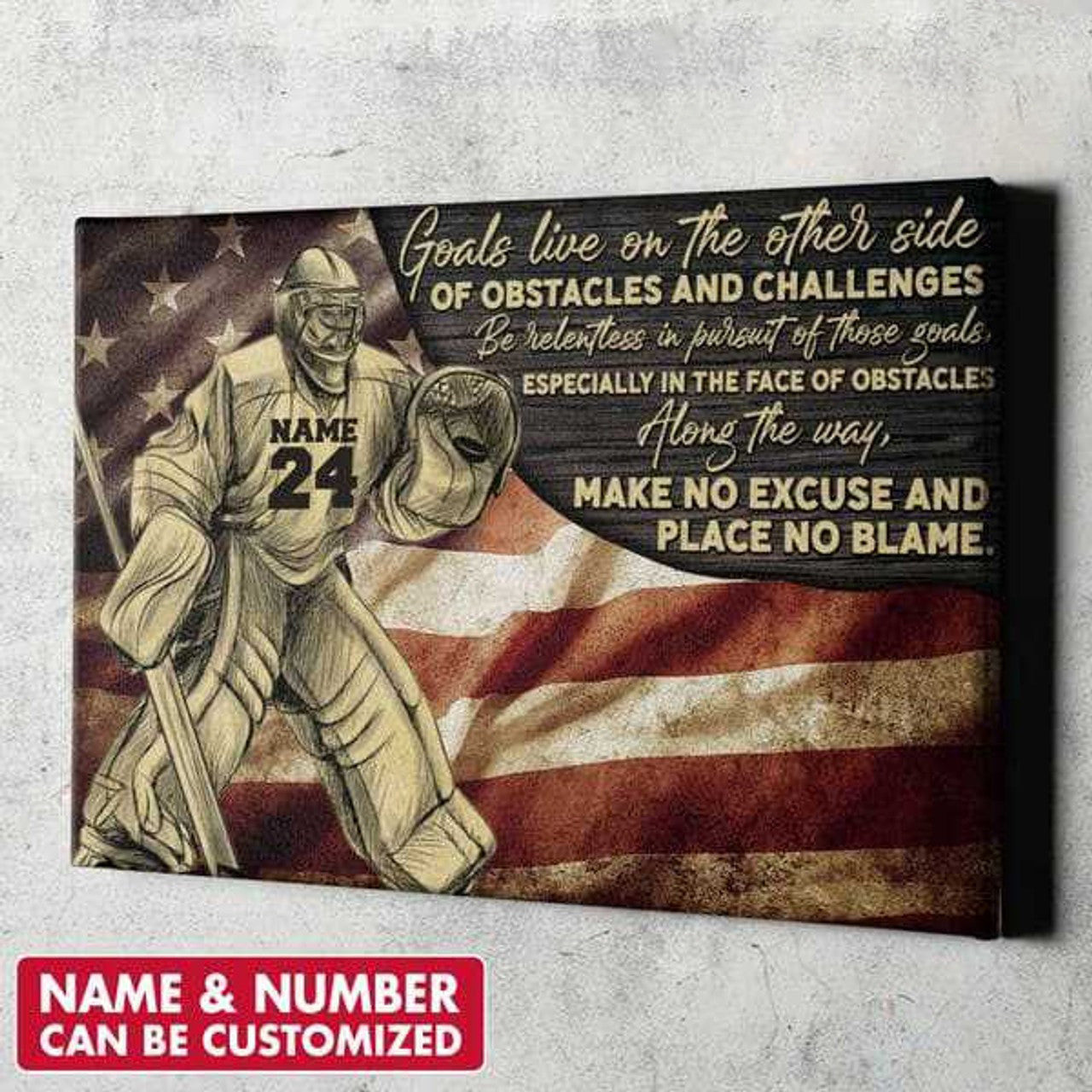 Custom Hockey Goalkeeper, Hockey Poster, Goals Live On The Other Side Customized Personalized NAME/NUMBER Poster and Canvas