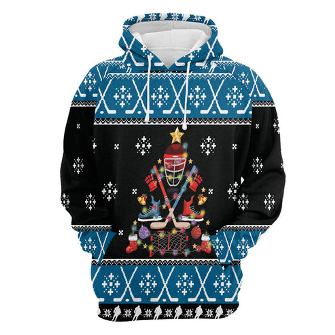 FUNSTUFFPRINT 3D Hockey Christmas Tree All Over 3D Hoodie and Zip Hoodie