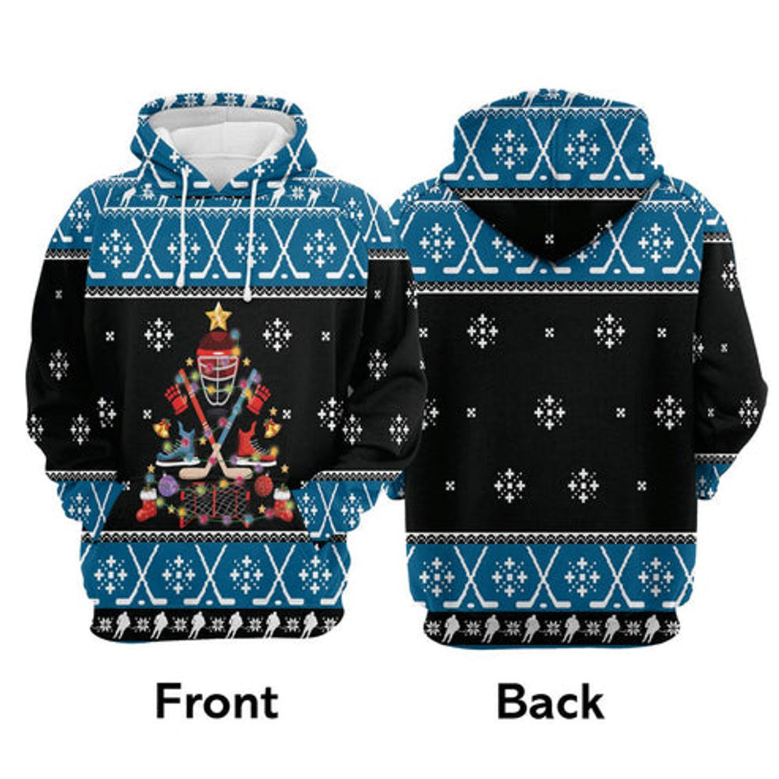 FUNSTUFFPRINT 3D Hockey Christmas Tree All Over 3D Hoodie and Zip Hoodie