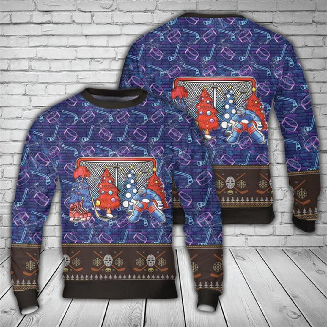FUNSTUFFPRINT Hockey Christmas Trees Ugly Christmas Sweater For Men And Women, Best Gift For Christmas, The Beautiful Winter Christmas Outfit Ugly Sweater