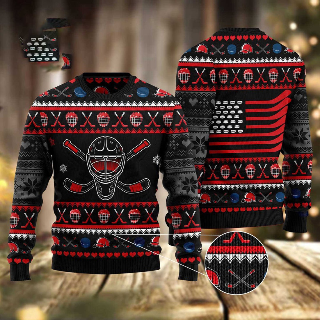 FUNSTUFFPRINT Hockey Puck Christmas Ugly Christmas Sweater, Christmas Sweater, Ugly Sweater, Funny Xmas Sweaters Ugly Sweater