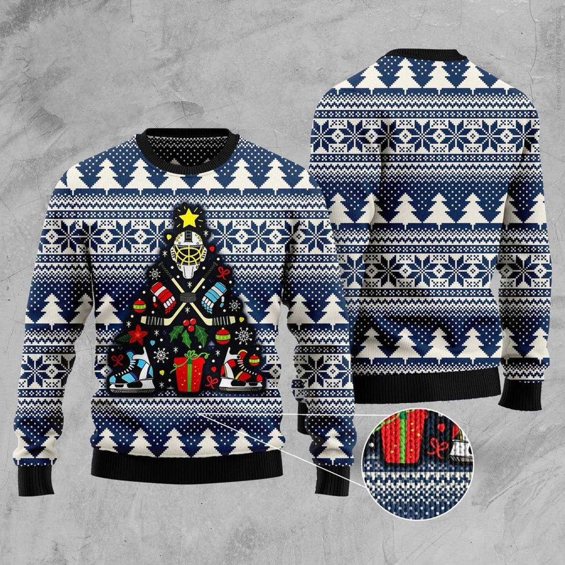 FUNSTUFFPRINT Hockey Ugly Christmas Sweater, Christmas Sweater, Ugly Sweater, Funny Xmas Sweaters Ugly Sweater