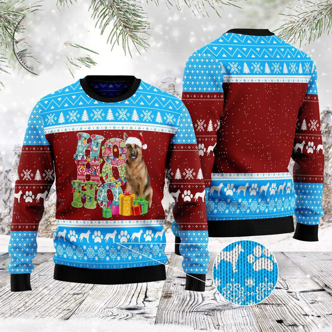 FUNSTUFFPRINT Hohoho German Shepherd Ugly Christmas Sweater, Christmas Sweater, Ugly Sweater, Funny Xmas Sweaters Ugly Sweater