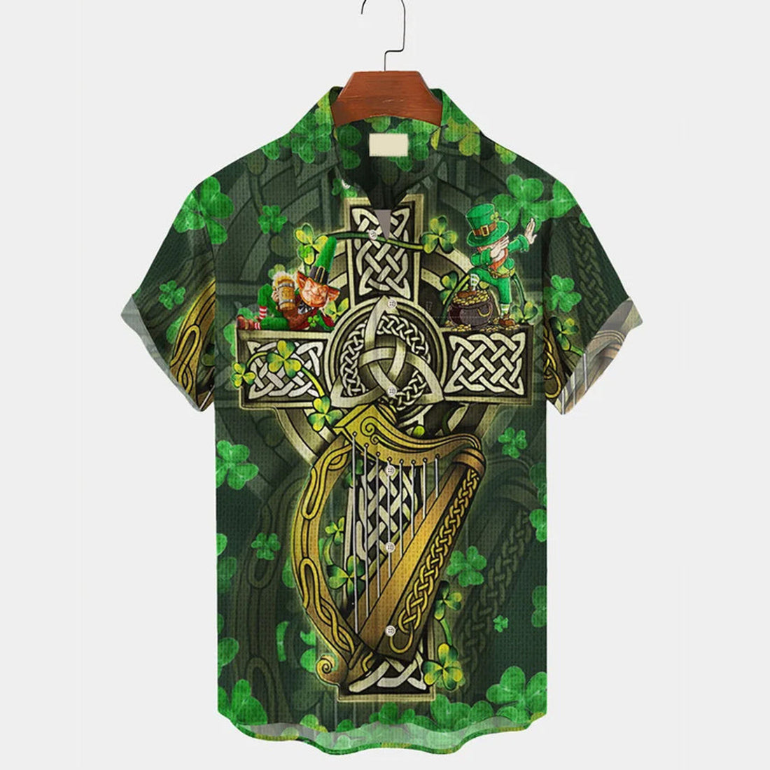 St. Patrick's Men's Hawaiian Shirts Viking Jesus Cross Art Stretch Aloha Shirts