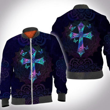 FUNSTUFFPRINT Hologram mandala jesus cross 3D All Over Printed Shirt, Bomber Jacketize S - 5XL Bomber Jacket