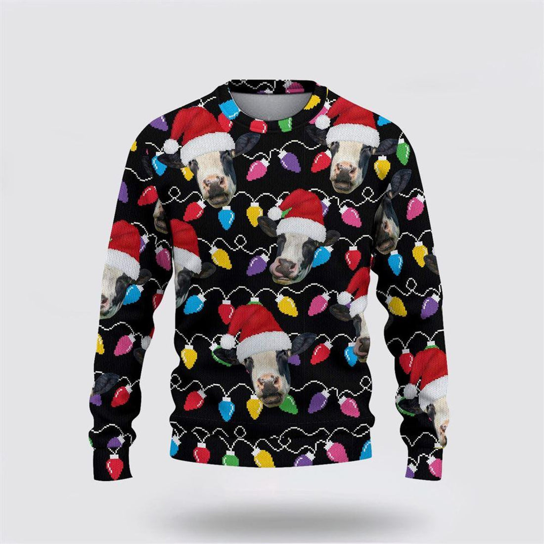 FUNSTUFFPRINT Holstein Christmas Ugly Sweater, Gifts For Farmers, Rural Lovers Ugly Sweater