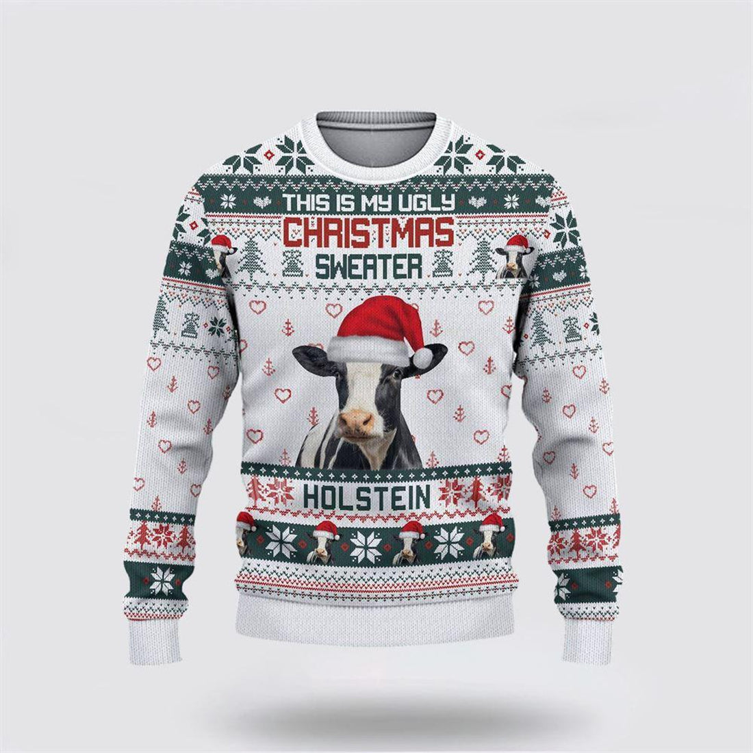FUNSTUFFPRINT Holstein Green Merry Christmas Ugly Sweater, Gifts For Farmers, Rural Lovers Ugly Sweater