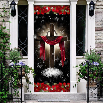 Holy Cross On Snow Door Cover, Christian Door Decor, Door Christian Church, Christian Door Plaques