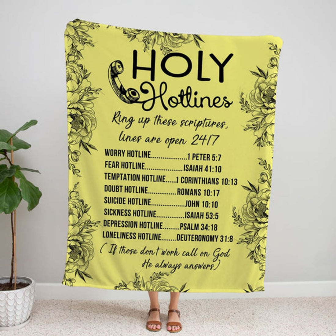 FUNSTUFFPRINT Holy Hotlines Fleece Blanket - Christian Blanket - Bible Verse Blanket