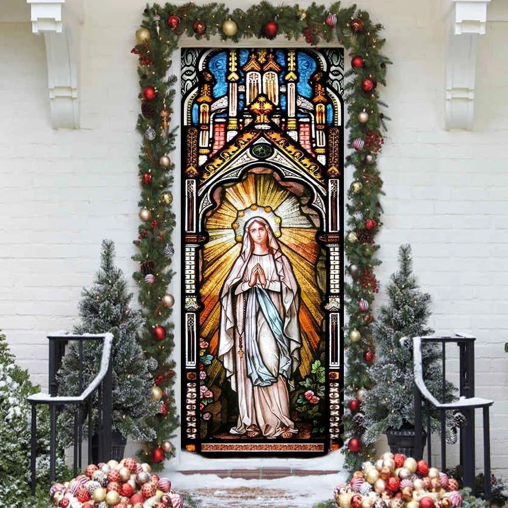 Holy Mary Stained Glass Door Cover, Christian Door Decor, Door Christian Church, Christian Door Plaques