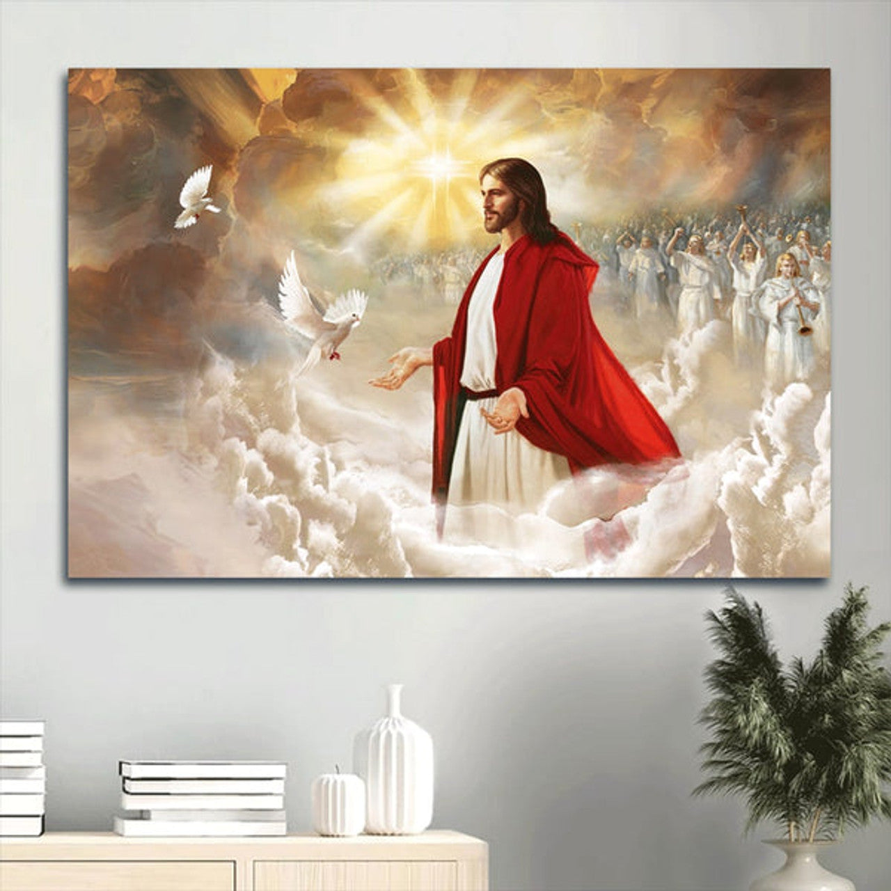 Holy Spirit Dove Religious Painting God In Heaven Jesus Drawing Canvas Wall Art - Christian Wall Decor