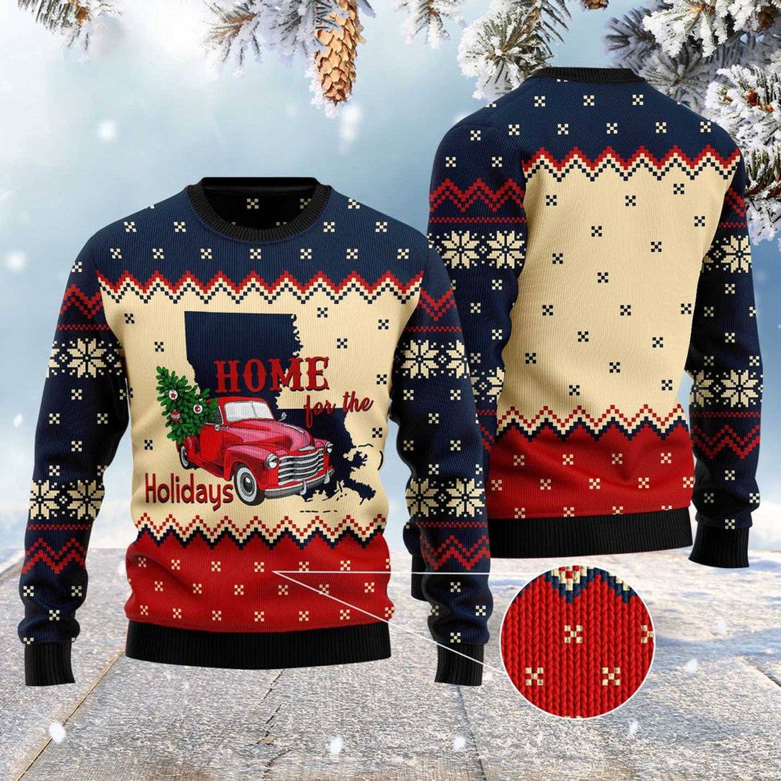 FUNSTUFFPRINT Home For The Holidays Louisiana Ugly Christmas Sweater, Christmas Sweater, Ugly Sweater, Funny Xmas Sweaters Ugly Sweater