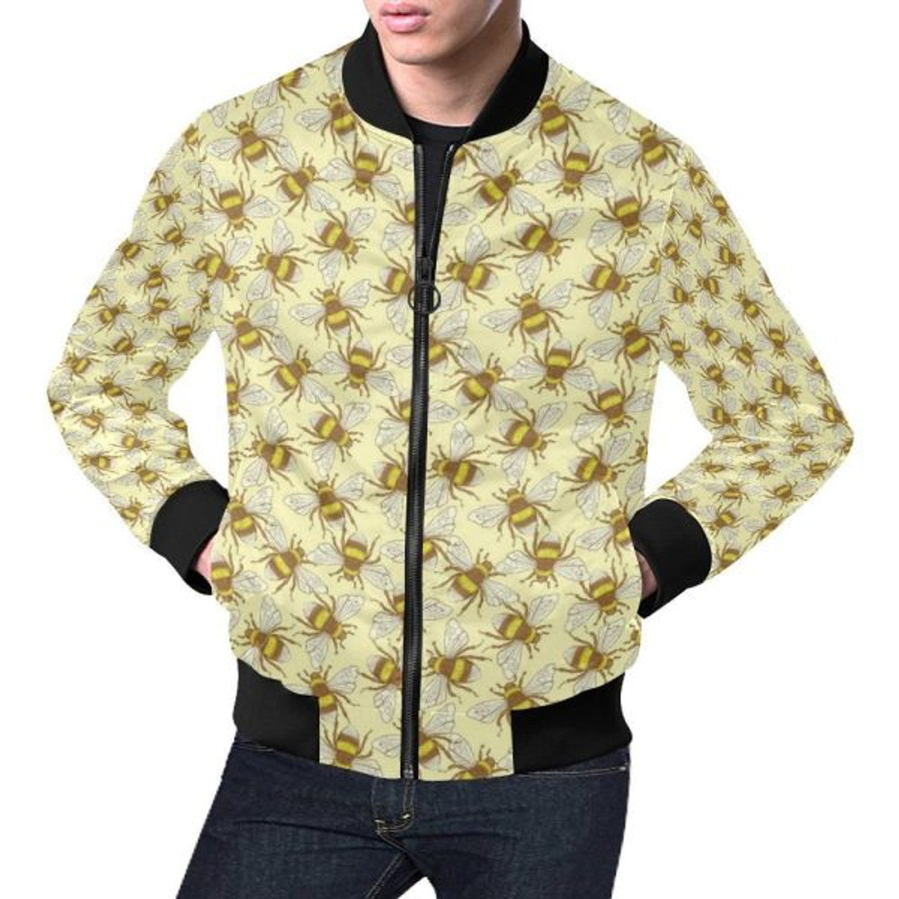 FUNSTUFFPRINT Honey Bee Gifts Pattern Print Men's 3D Bomber Jacket