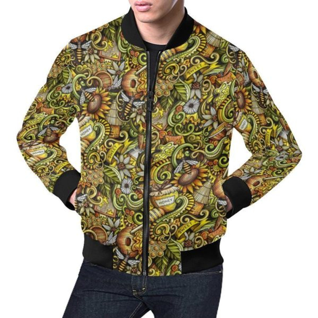 FUNSTUFFPRINT Honey Bee Psychedelic Gifts Pattern Print Men's 3D Bomber Jacket