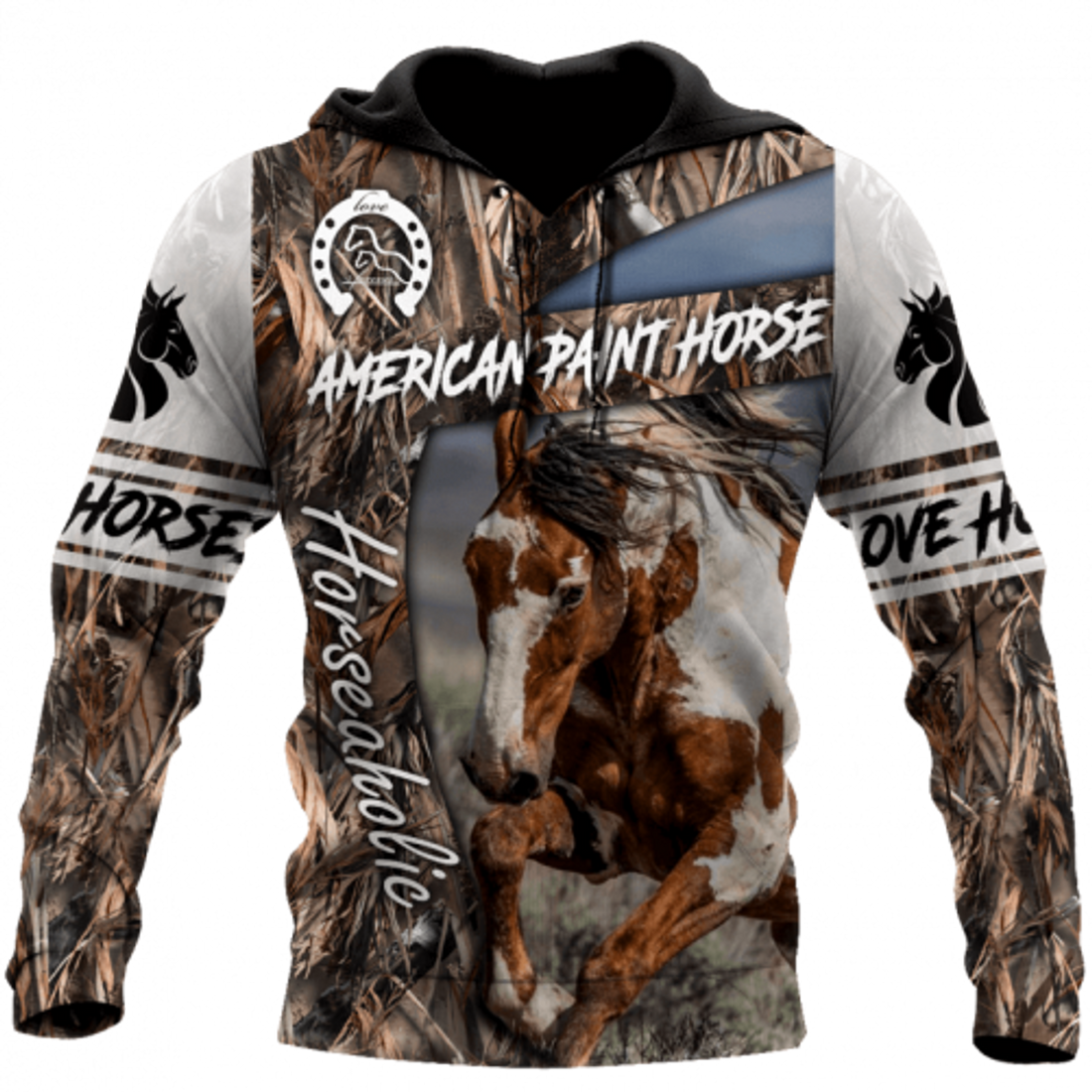 FUNSTUFFPRINT American Paint Horse Horseaholic 3D Hoodie and Zip Hoodie