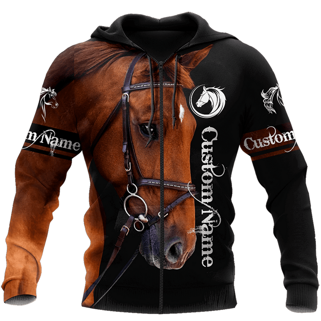 FUNSTUFFPRINT Custom Name 3D All Over Printed Horse Hoodie Black 3D Hoodie and Zip Hoodie