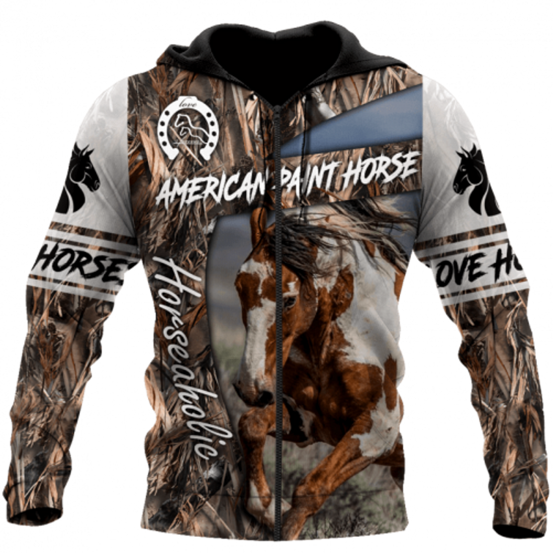 FUNSTUFFPRINT American Paint Horse Horseaholic 3D Hoodie and Zip Hoodie