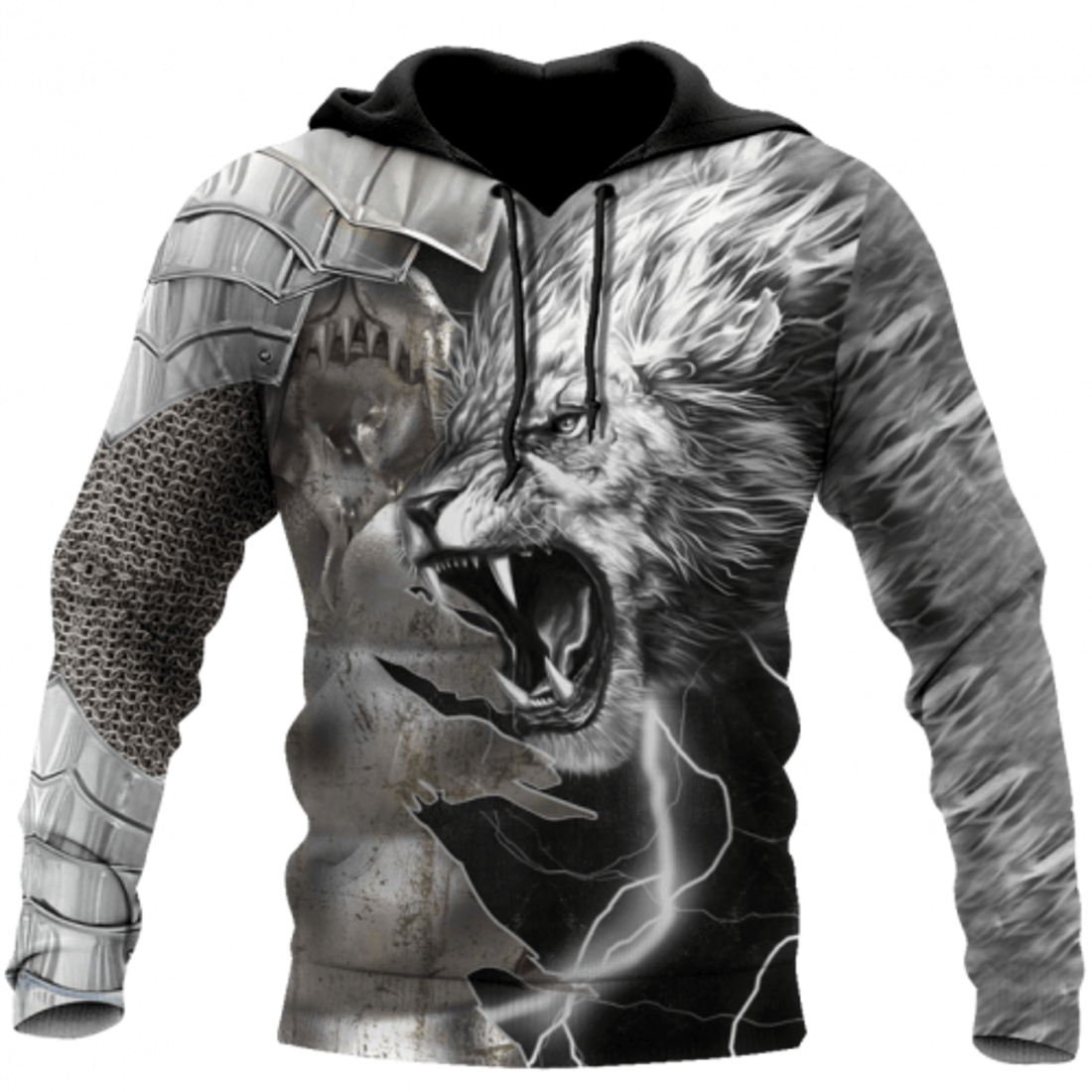 FUNSTUFFPRINT Lion Warrior Armor 3D All Over Printed Viking 3D Hoodie and Zip Hoodie