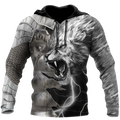 FUNSTUFFPRINT Lion Warrior Armor 3D All Over Printed Viking 3D Hoodie and Zip Hoodie