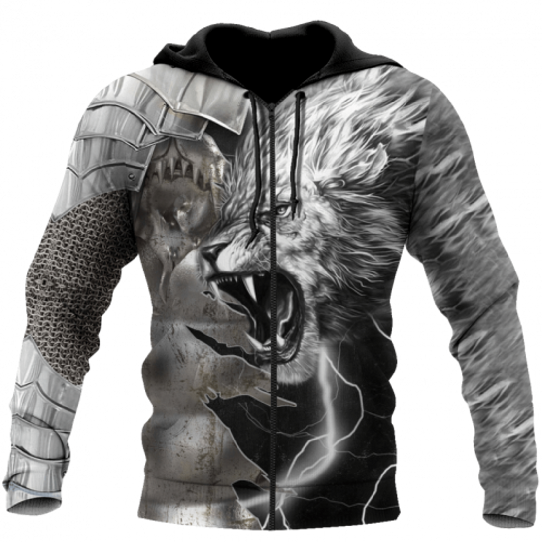 FUNSTUFFPRINT Lion Warrior Armor 3D All Over Printed Viking 3D Hoodie and Zip Hoodie