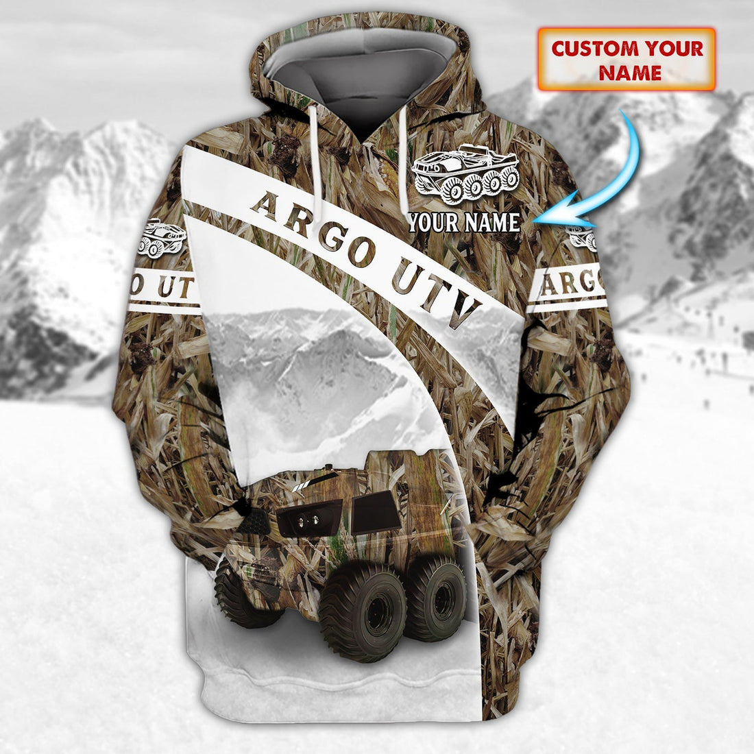 FUNSTUFFPRINT Camo Snowmobile - Personalized Name 3D Hoodie and Zip Hoodie