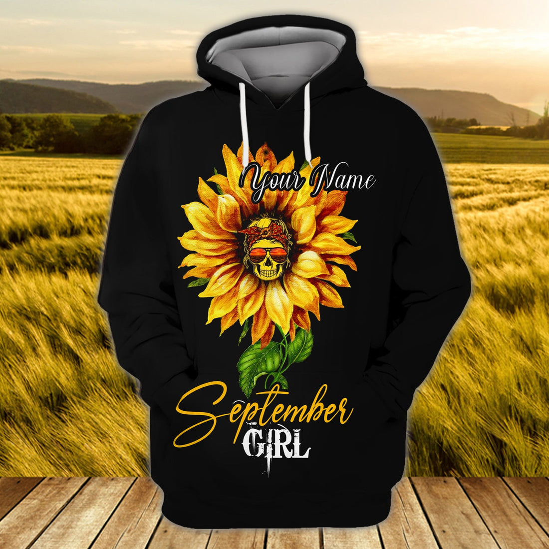 FUNSTUFFPRINT September Girl Skull - Personalized Name 3D Hoodie and Zip Hoodie