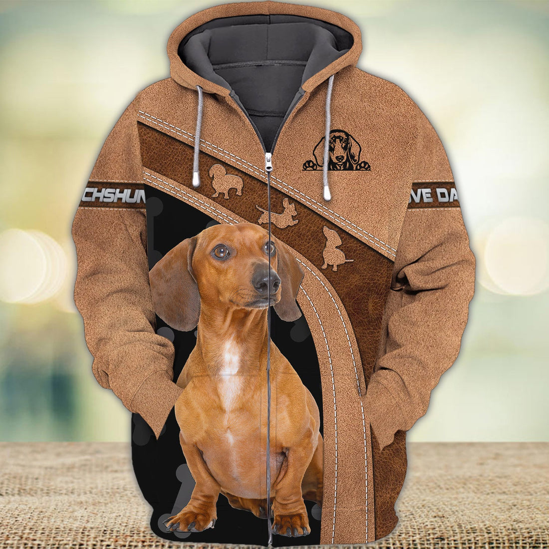 FUNSTUFFPRINT Dachshund Love 3D Hoodie and Zip Hoodie