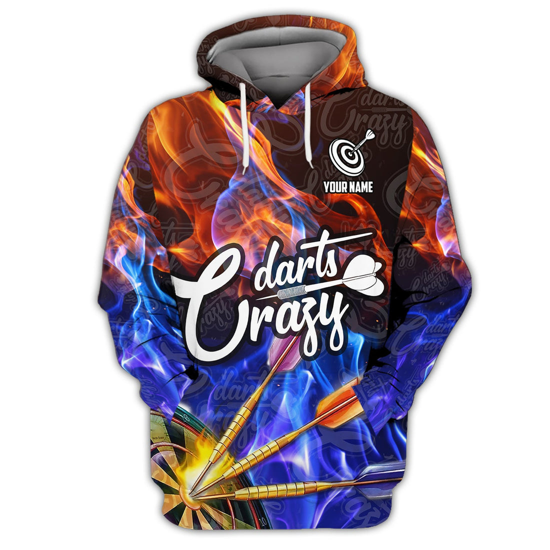 FUNSTUFFPRINT Personalized Name Crazy Darts 3D Hoodie and Zip Hoodie