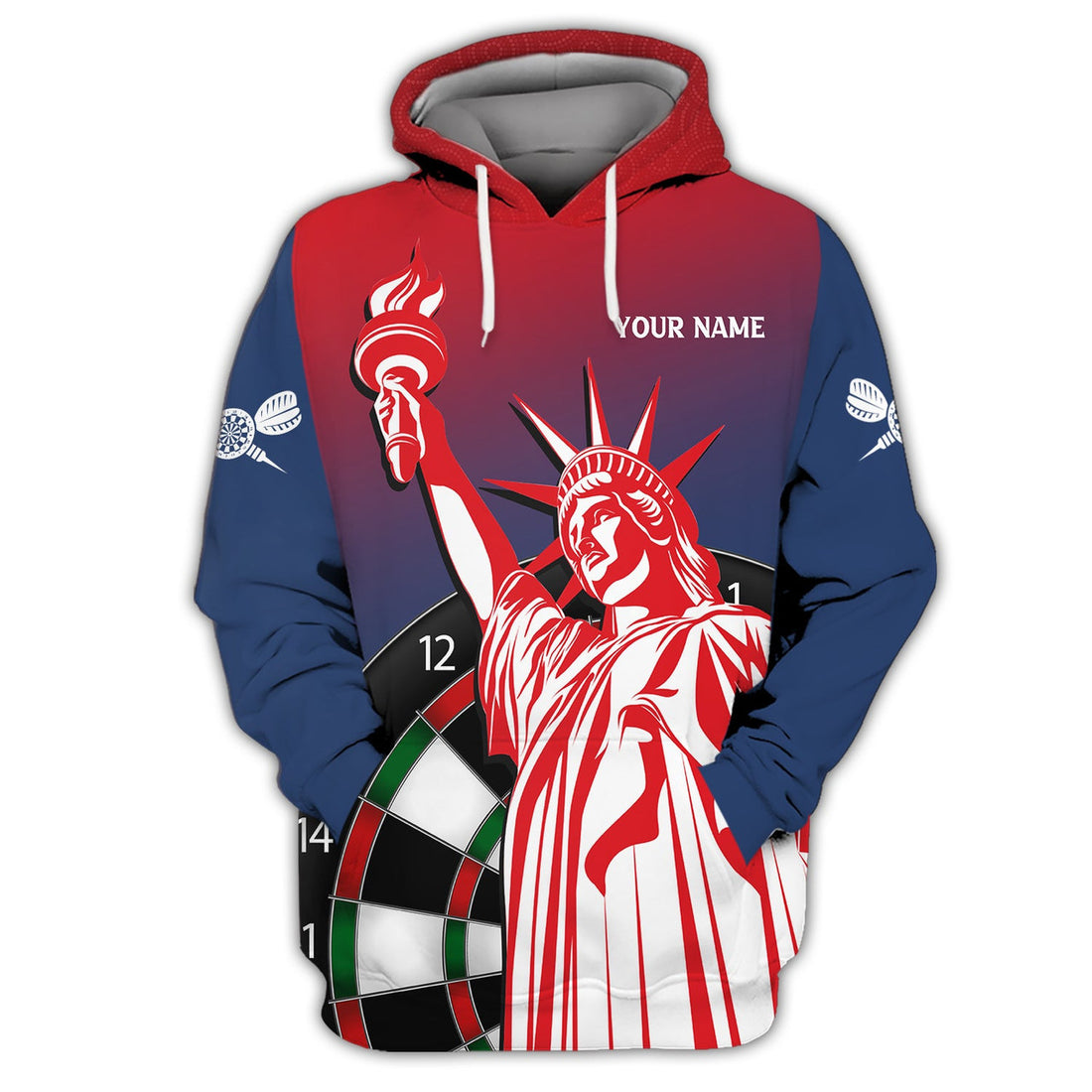 FUNSTUFFPRINT Personalized Name Dart USA 3D Hoodie and Zip Hoodie