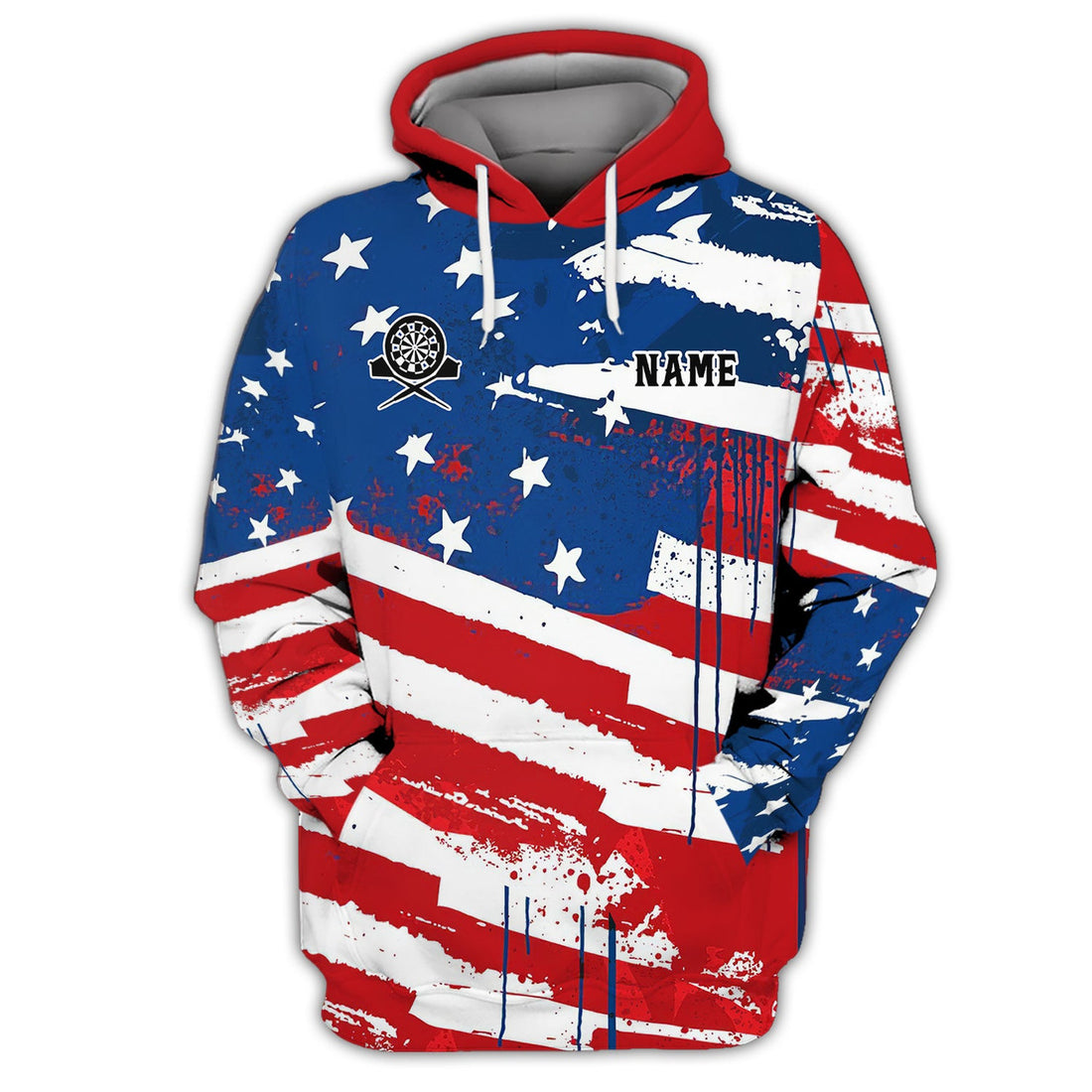 FUNSTUFFPRINT Personalized Name Darts Skeleton USA 3D Hoodie and Zip Hoodie