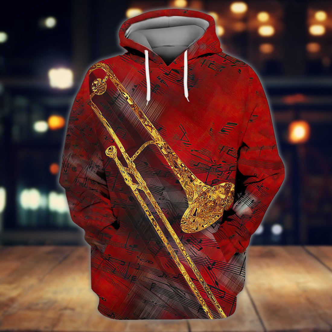 FUNSTUFFPRINT Trombone Red Music 3D Hoodie and Zip Hoodie