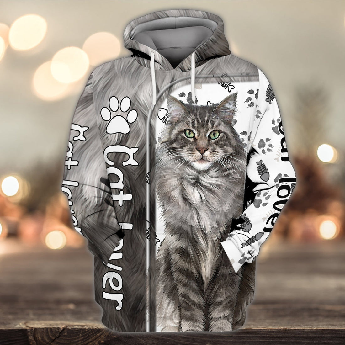 FUNSTUFFPRINT Love Cats Maine Coon 3D Hoodie and Zip Hoodie