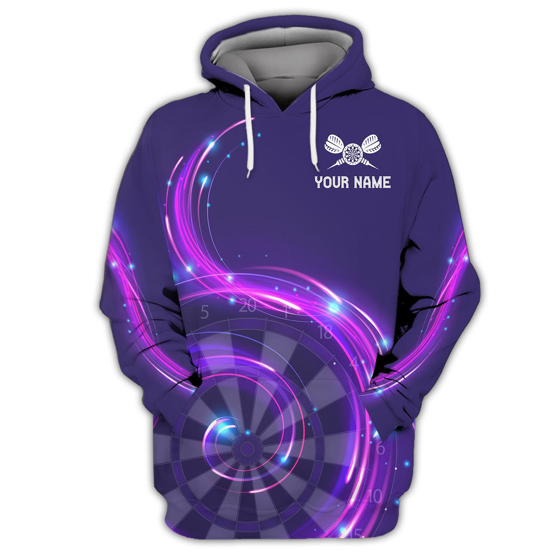 FUNSTUFFPRINT Personalized Name Darts Purple 3D Hoodie and Zip Hoodie