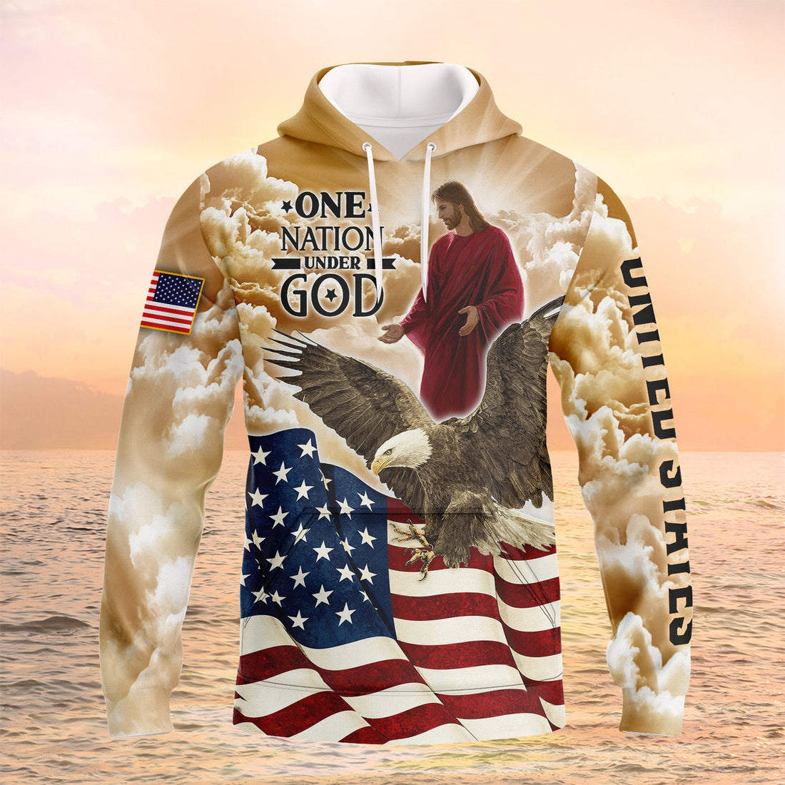 FUNSTUFFPRINT One Nation Under God Shirt Eagle American Pride 3D Hoodie and Zip Hoodie