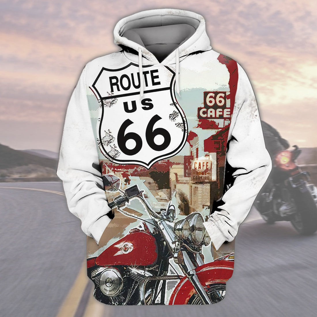 FUNSTUFFPRINT This Biker Conquers Route 66 3D Hoodie and Zip Hoodie