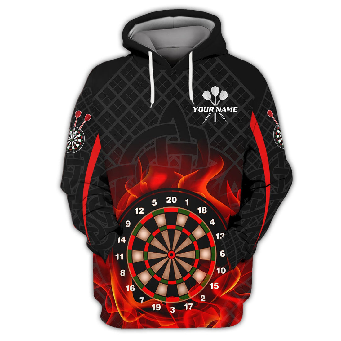 FUNSTUFFPRINT Personalized Name Dart Board On Fire3D Hoodie and Zip Hoodie
