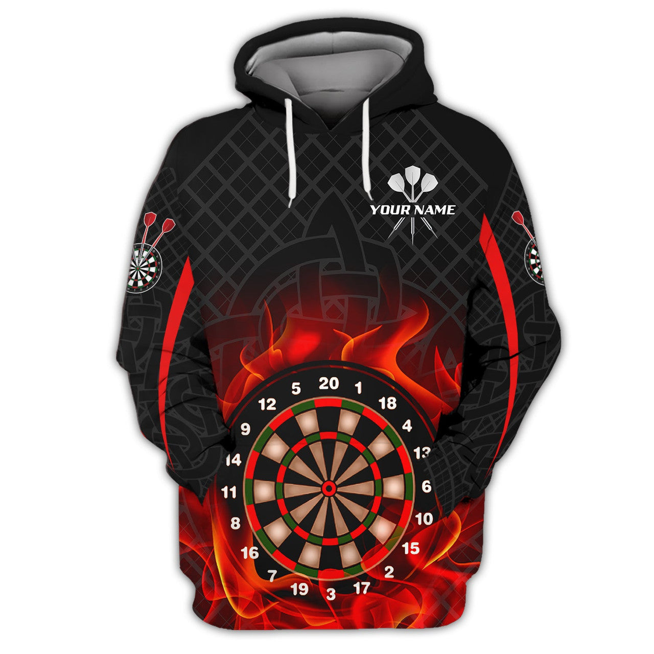 FUNSTUFFPRINT Personalized Name Dart Board On Fire3D Hoodie and Zip Hoodie