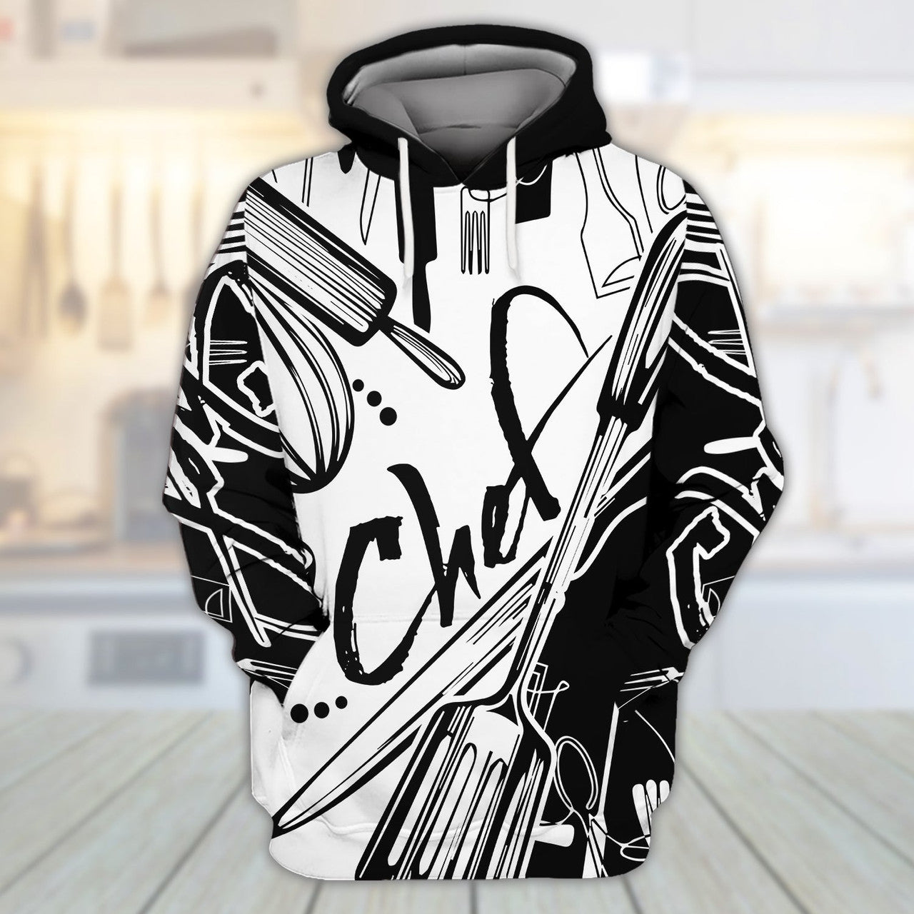 FUNSTUFFPRINT Chef Black And White Style So Nice 3D Hoodie and Zip Hoodie