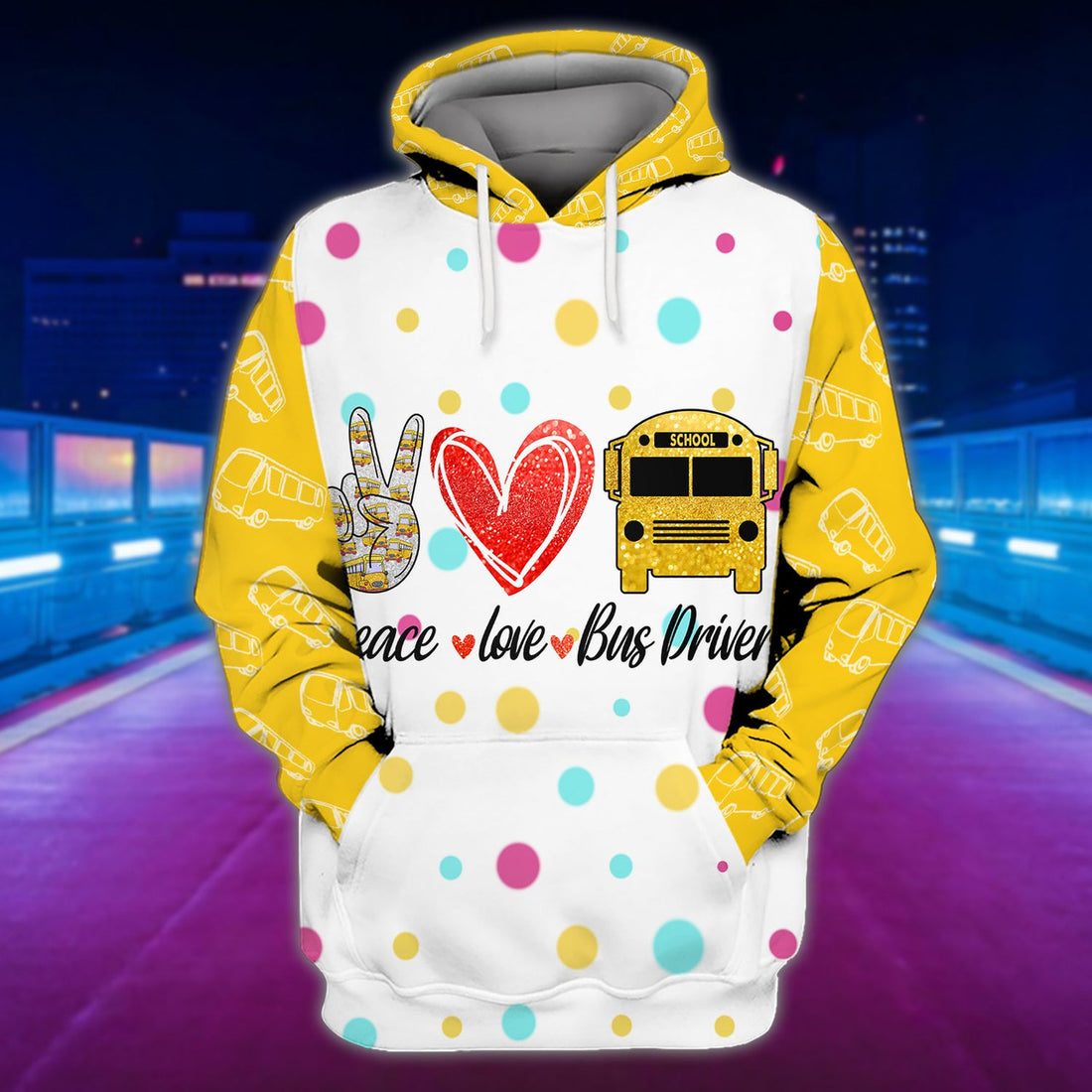 FUNSTUFFPRINT Peace Love Bus Driver 3D Hoodie and Zip Hoodie