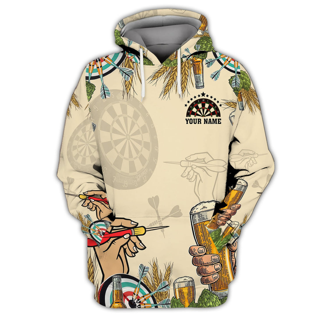 FUNSTUFFPRINT Personalized Name Darts And Beer, That's Why I'm Here 3D Hoodie and Zip Hoodie