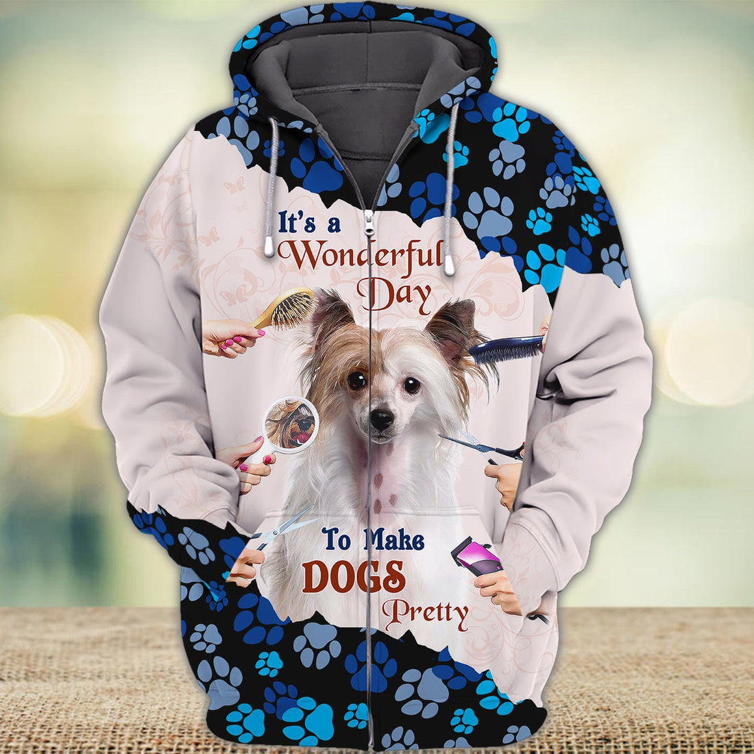 FUNSTUFFPRINT New Version Paw Pet Groomer Uniform Blue Salon Pet Groomer Personalized Name 3D Hoodie and Zip Hoodie