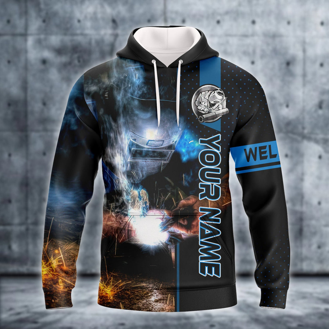 FUNSTUFFPRINT Personalized Welder Blue Graphic Design 3D Hoodie and Zip Hoodie